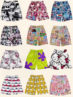 库洛米派大星kt猫短裤男女夏宽松情侣睡裤卡通印花休闲裤沙滩裤