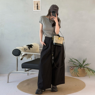 2026春季 弯刀裤 新款 阔腿裤 女士棉质直筒 高腰休闲中高腰长裤 己衣