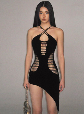 欧美女士时尚性感露背修身镂空纯色吊带连衣裙Condole belt skirt