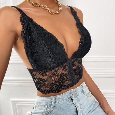 Women Sexy Lace Bralette Y2k Crop Tops Camis Goth Lace Corse