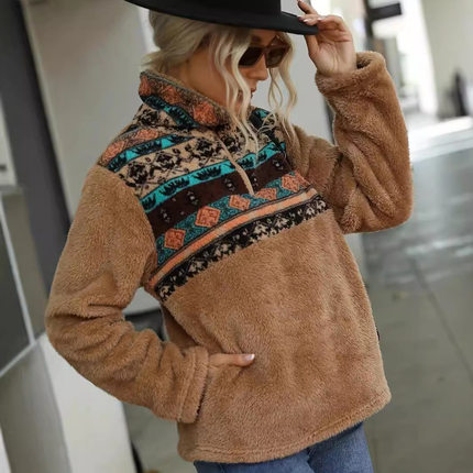 Women's winter pullover zipper plush hoodie女士卫衣毛绒款