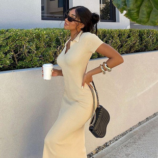 Bodycon Maxi Dress Knitted Summer Sleeve Women Bandage Short