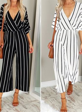 Retro Rompers Womens Girls Jumpsuit Striped Loose Overalls J