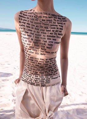 Women's letter printed thin sleeveless T-shirt女字母无袖t恤