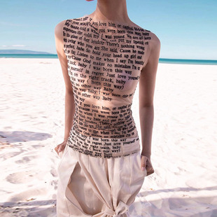 Women's letter printed thin sleeveless T-shirt女字母无袖t恤