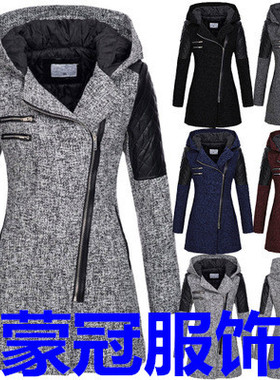 Women medium to long hooded woolen windbreaker jacket女外套