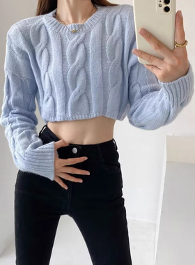 Women's short crop top sweater with exposed navel女短款毛衣