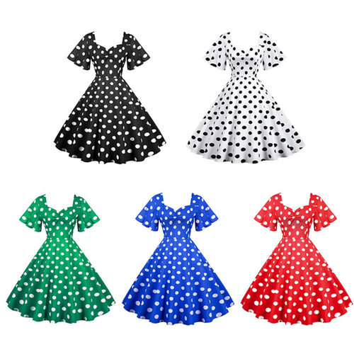 Women's short sleeved polka dot printed large swing dress女