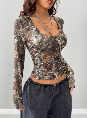 Long Sleeve Top Women Graphic T-Shirt Slim Fit Blouse Tops