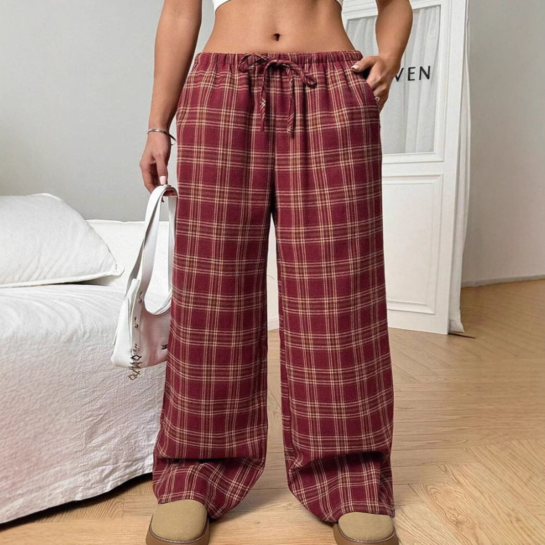 Women's casual pants with checkered pockets女休闲裤格子长裤
