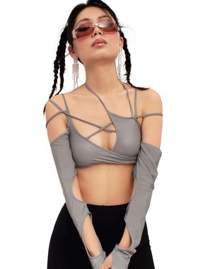 Y2k Techwear Punk Women Halter Tops Gothic Casual T-shirts