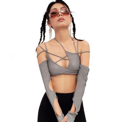 Y2k Techwear Punk Women Halter Tops Gothic Casual T-shirts