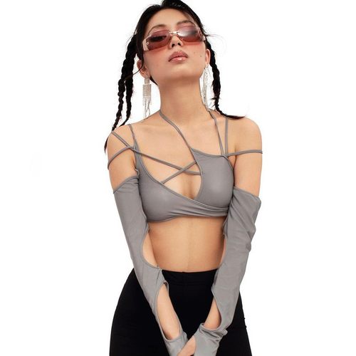 Y2k Techwear Punk Women Halter Tops Gothic Casual T-shirts