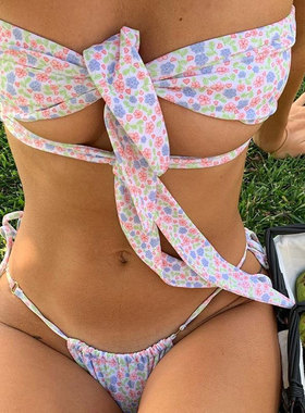 lace-up swimsuit 2 piece sets womens bikini top big boobs