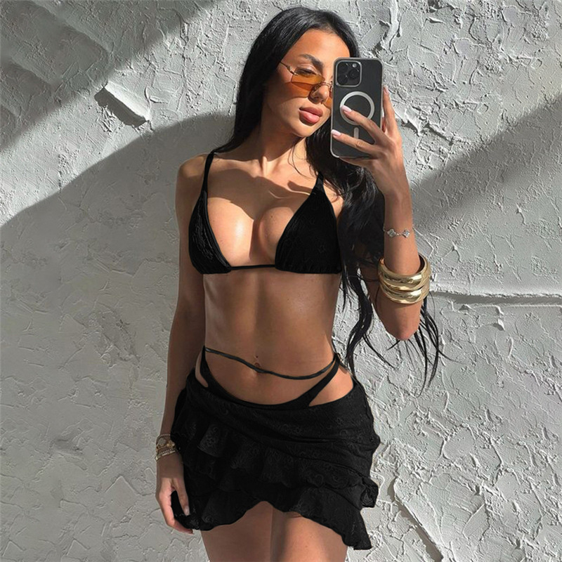 Women's sexy cropped lace bikini short skirt女蕾丝比基尼短裙