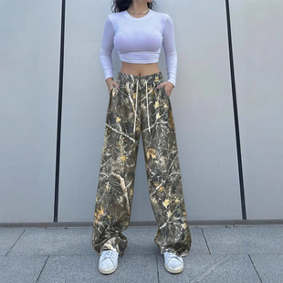 leg wide loose straight Women pants迷彩直筒裤 camouflage