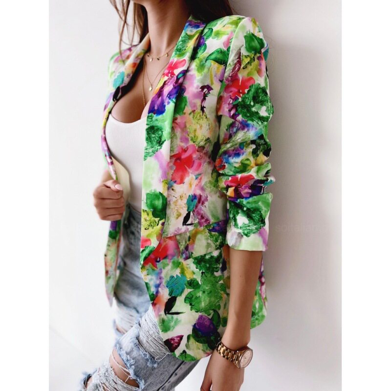 Women's printed suit jacket女新款印花春装小西装外套