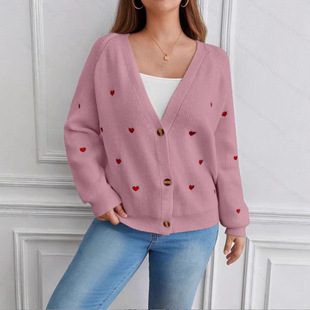 sweater针织外套秋冬单排扣v领毛衣开衫 Women cardigan neck 女