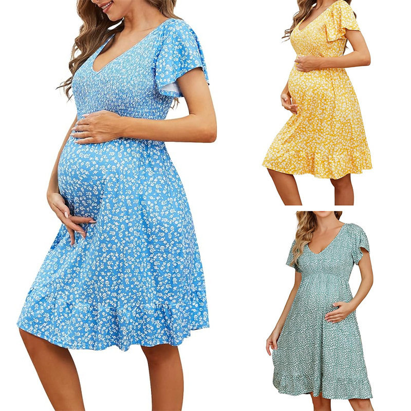 Women's printed dress for pregnant women女夏季孕妇印花连衣裙图片