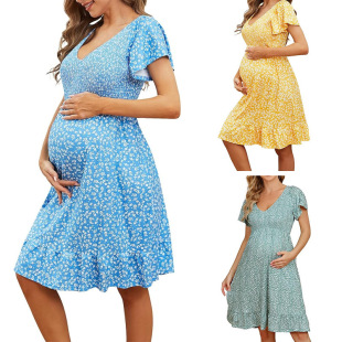 Women's printed dress for pregnant women女夏季孕妇印花连衣裙