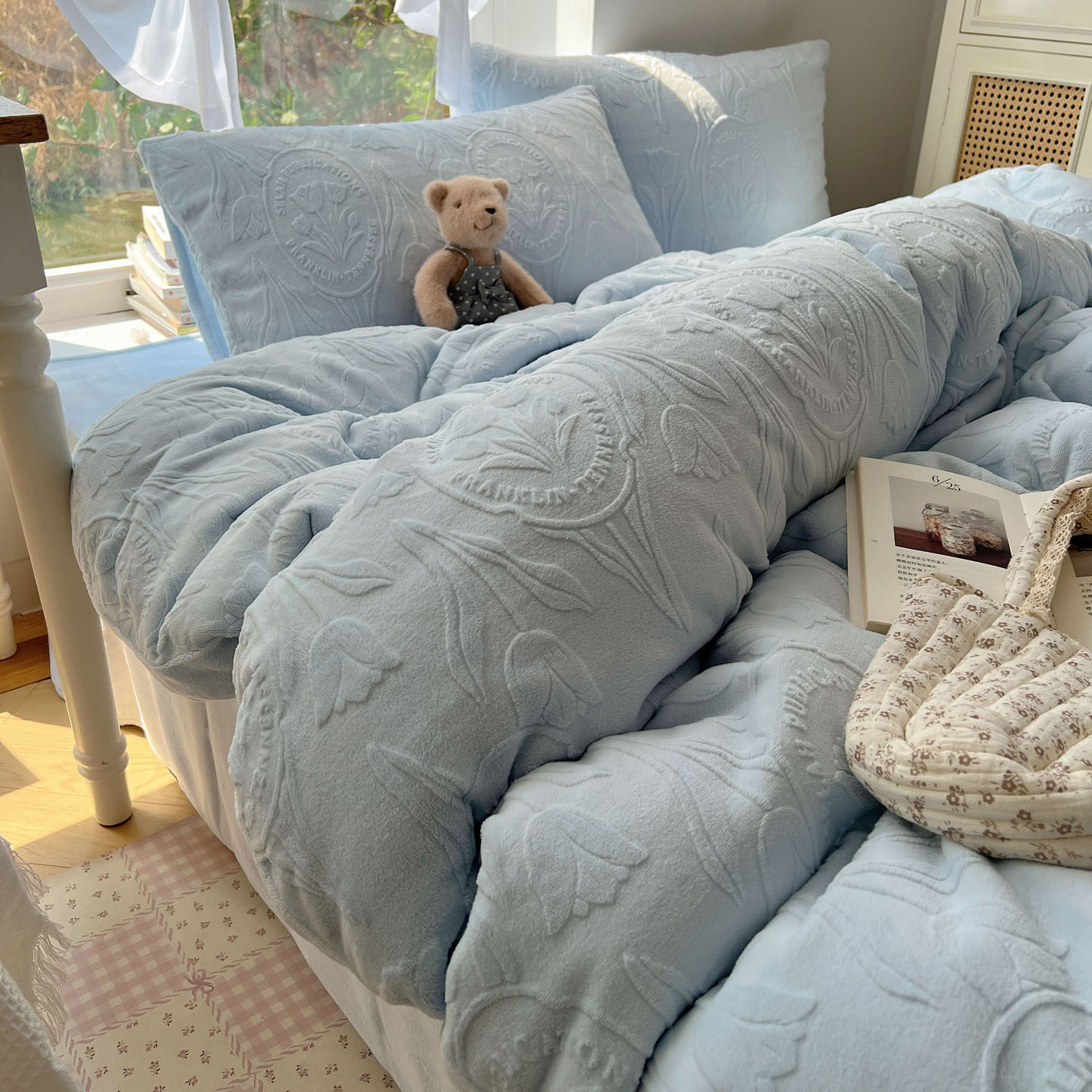 冬季新款INS风A类全消光雕花牛奶绒四件套加厚保暖床上四件套,床上用品,床品套件/四件套/多件套,淘宝优惠券,粉丝福利购,淘宝优惠卷