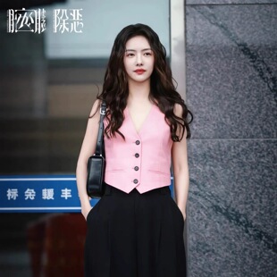 除恶蔡文静李晓雅同款粉色无袖百搭马甲背心2026新款短款V领上衣
