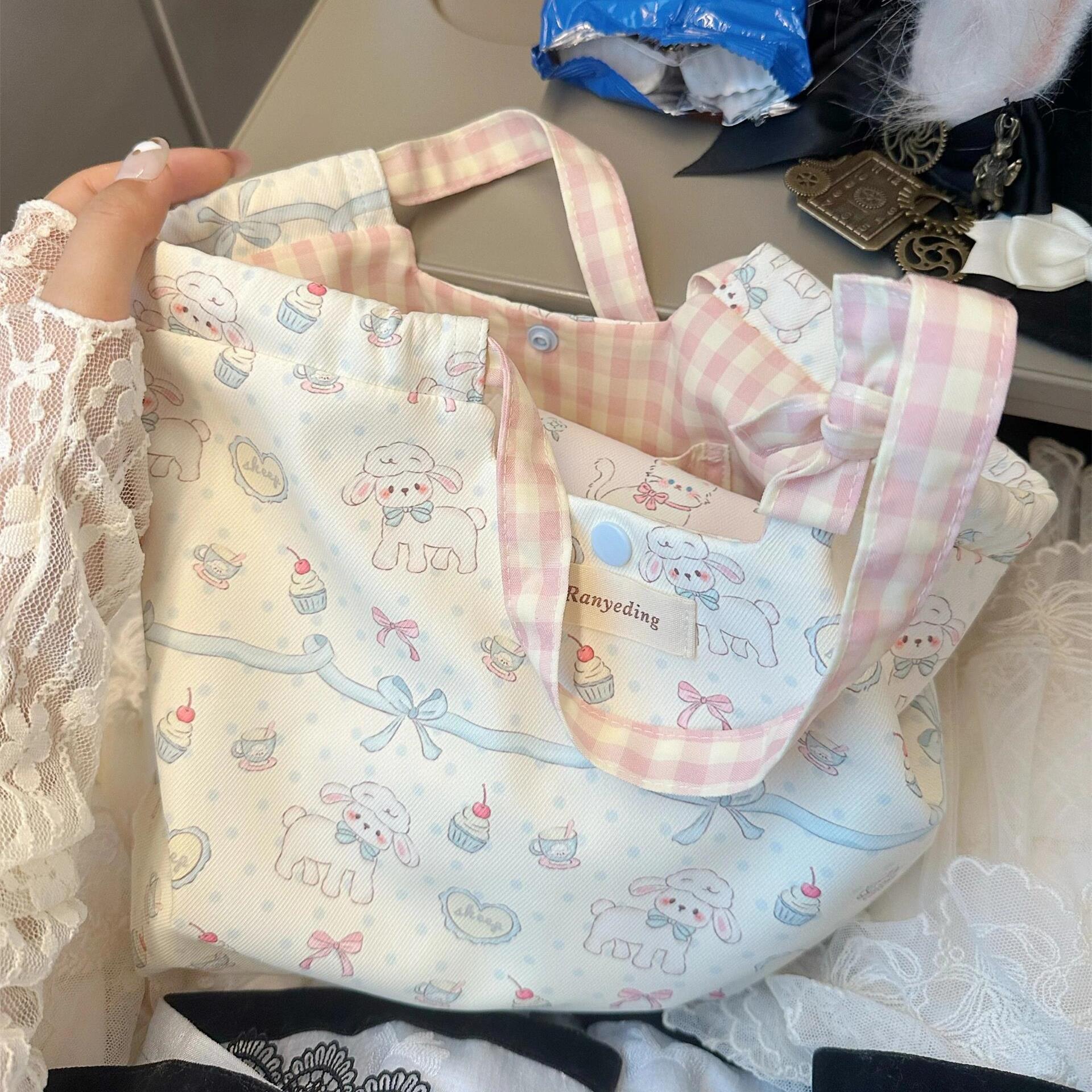 可爱绵羊帆布旅行包短途旅游出差女轻便大容量可套拉杆箱手提包