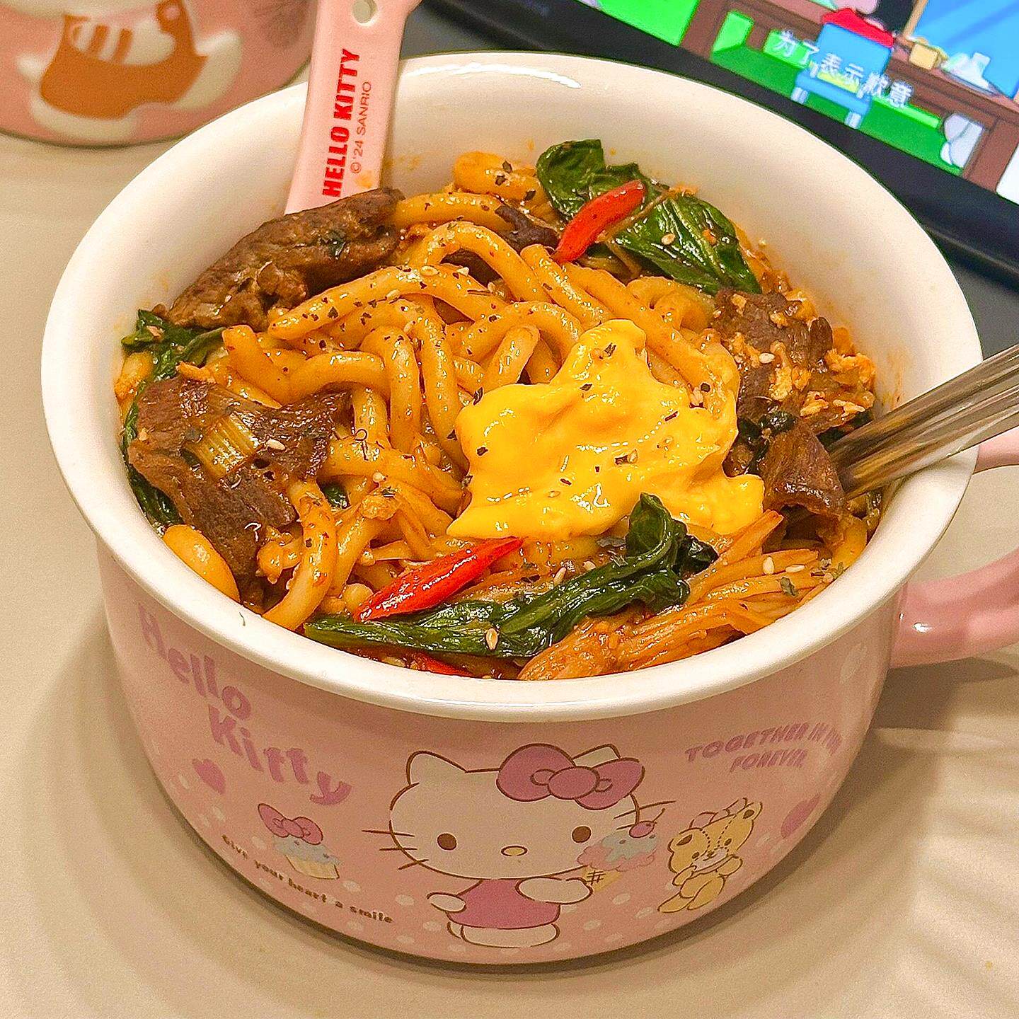 哈喽kitty泡面碗带盖宿舍家用学生个人专用饭碗不锈钢食品级餐具