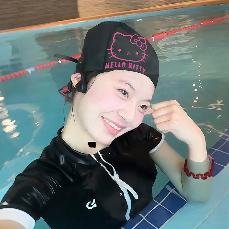 【被可爱到】哈喽Kitty游泳帽女不勒头长发硅胶防水加大头围泳帽