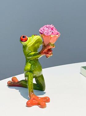 【爱你蛙】献花青蛙办公室桌面摆件解压高级感小众入户门玄关摆件