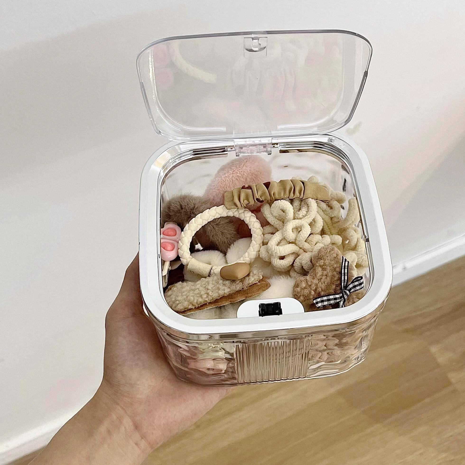透明压克力桌面上收纳盒带盖子化妆品首饰储物整理盒多功能按压式图片