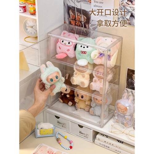 拉布布展示盒毛绒公仔收纳箱搪胶玩偶盲盒娃柜透明棉花娃娃防尘盒