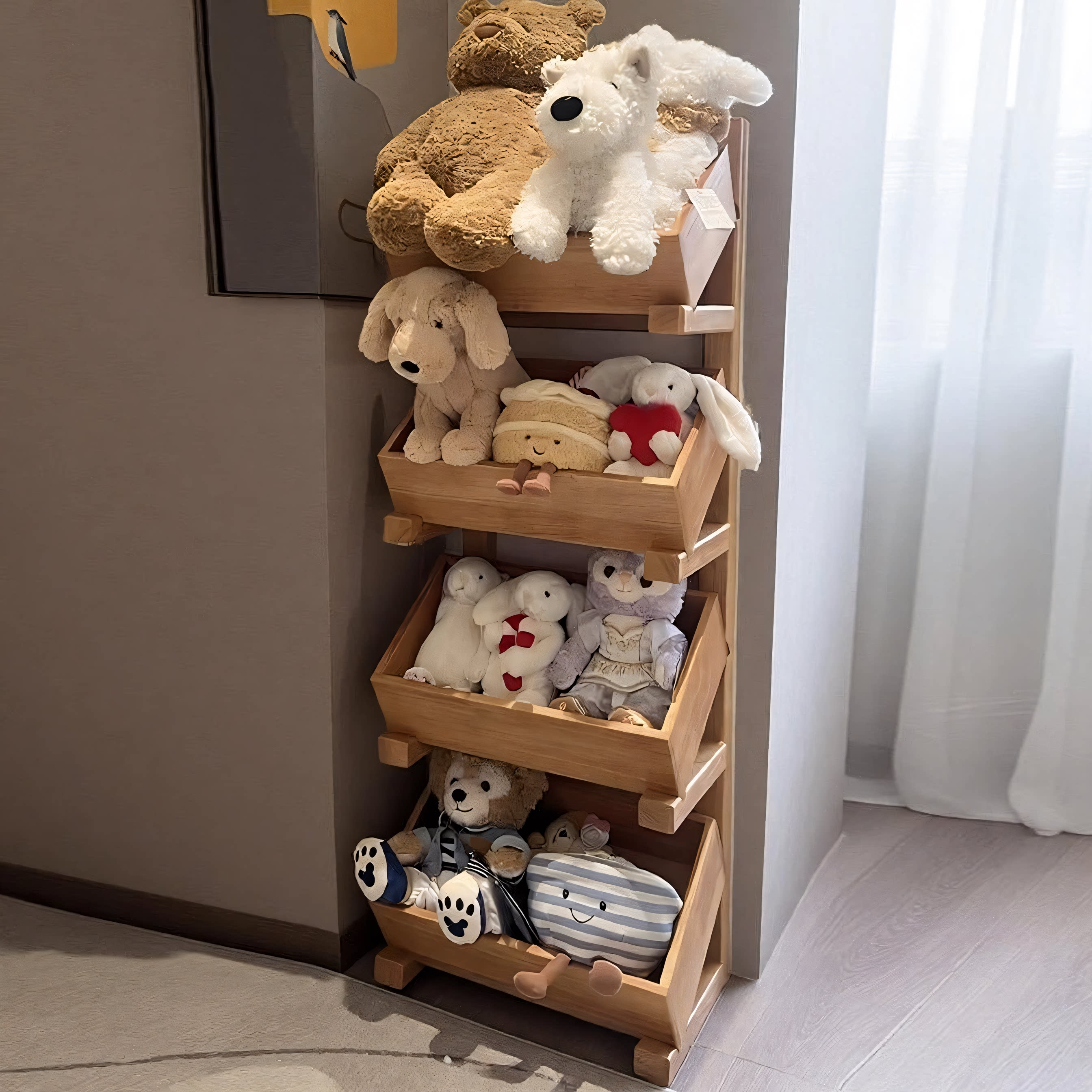 jellycat置物架毛绒玩具摆放收纳架子木质公仔玩偶棉花娃娃展示柜