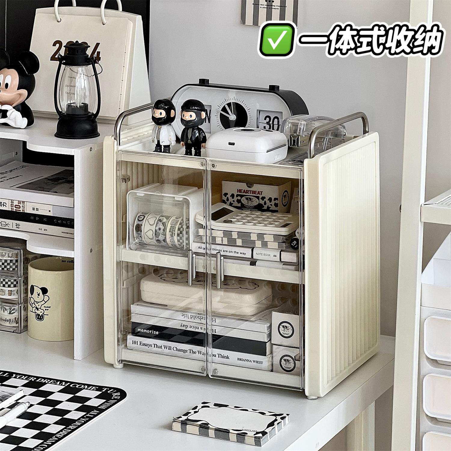 桌面收纳盒抽屉式办公室置物架工位神器书桌上文具杂物多层整理盒