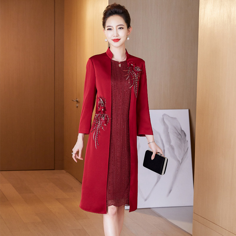 洋气时尚儿子结婚礼服春季假两件遮肉喜婆婆嫁女儿婚宴礼服连衣裙