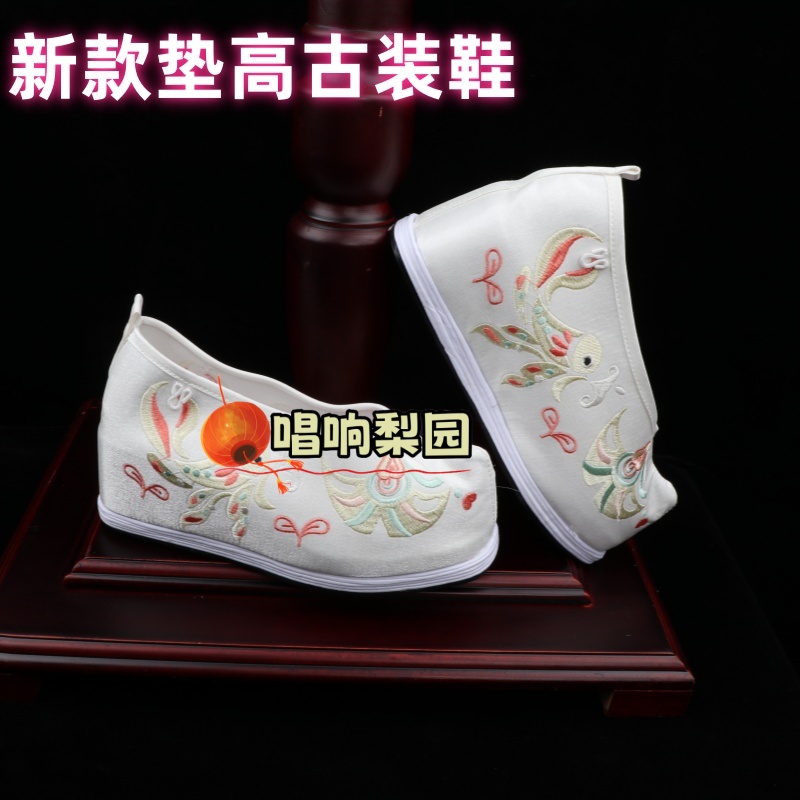 绣花鞋子汉服鞋子女古风绑带弓鞋内增高古装翘头履厚底高跟绣花鞋