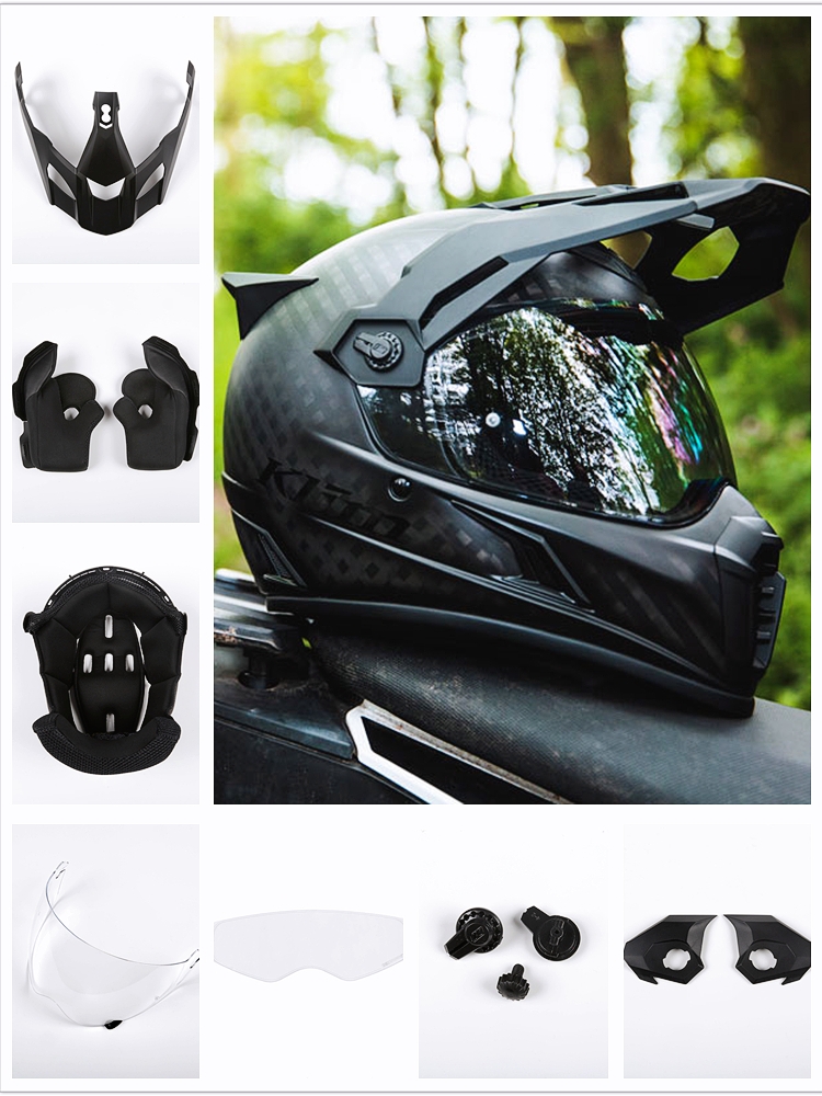 Klim拉力盔碳纤维配件变色镜片防雾贴内衬帽檐尾翼风道螺丝维修换