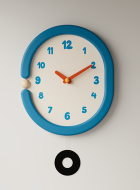 创意时钟简约复古挂钟表蓝色卡通挂表挂钟家庭卧室装饰艺术摆件