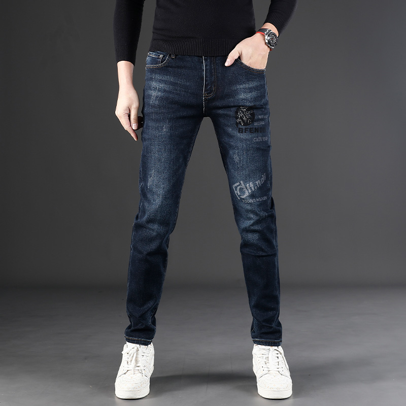 2024秋冬烫钻修身欧货牛仔裤