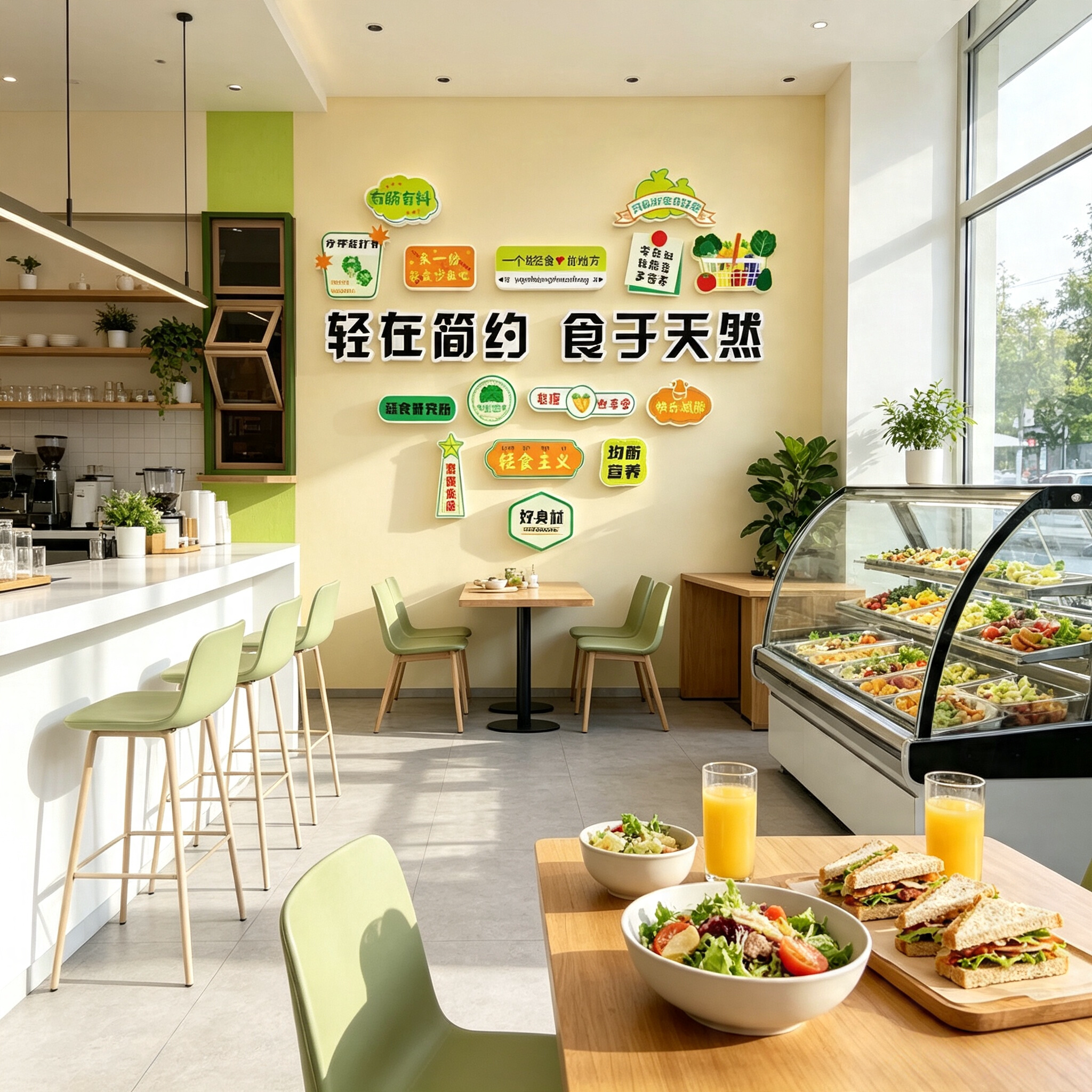 网红轻食店沙拉减脂玻璃门贴