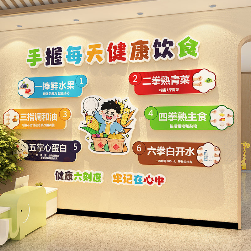 手握健康饮食膳体重管理医院门诊食堂文化墙海报宣传体检宝塔贴画