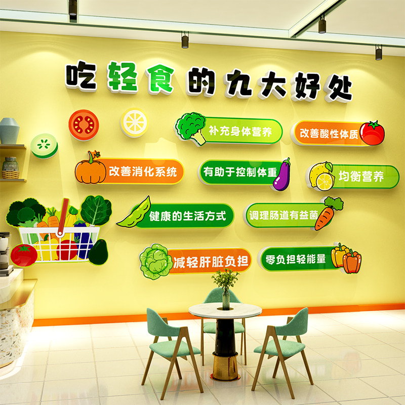 网红轻食店墙面装饰挂画沙拉减脂背景餐饮厅小吃宣传广告贴纸创意