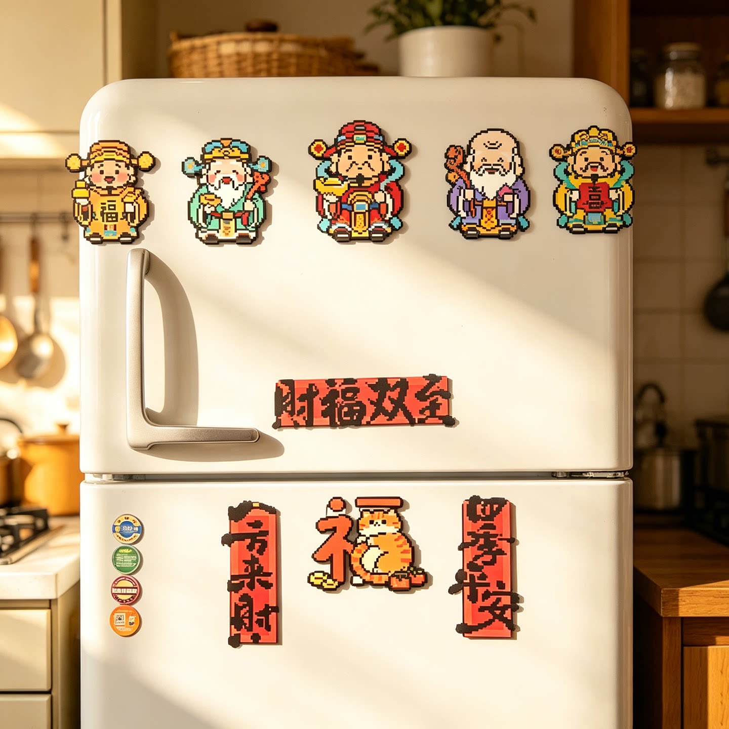 客厅冰箱门上贴纸磁吸铁墙面厨房财神爷装饰画遮丑美化电视机背景