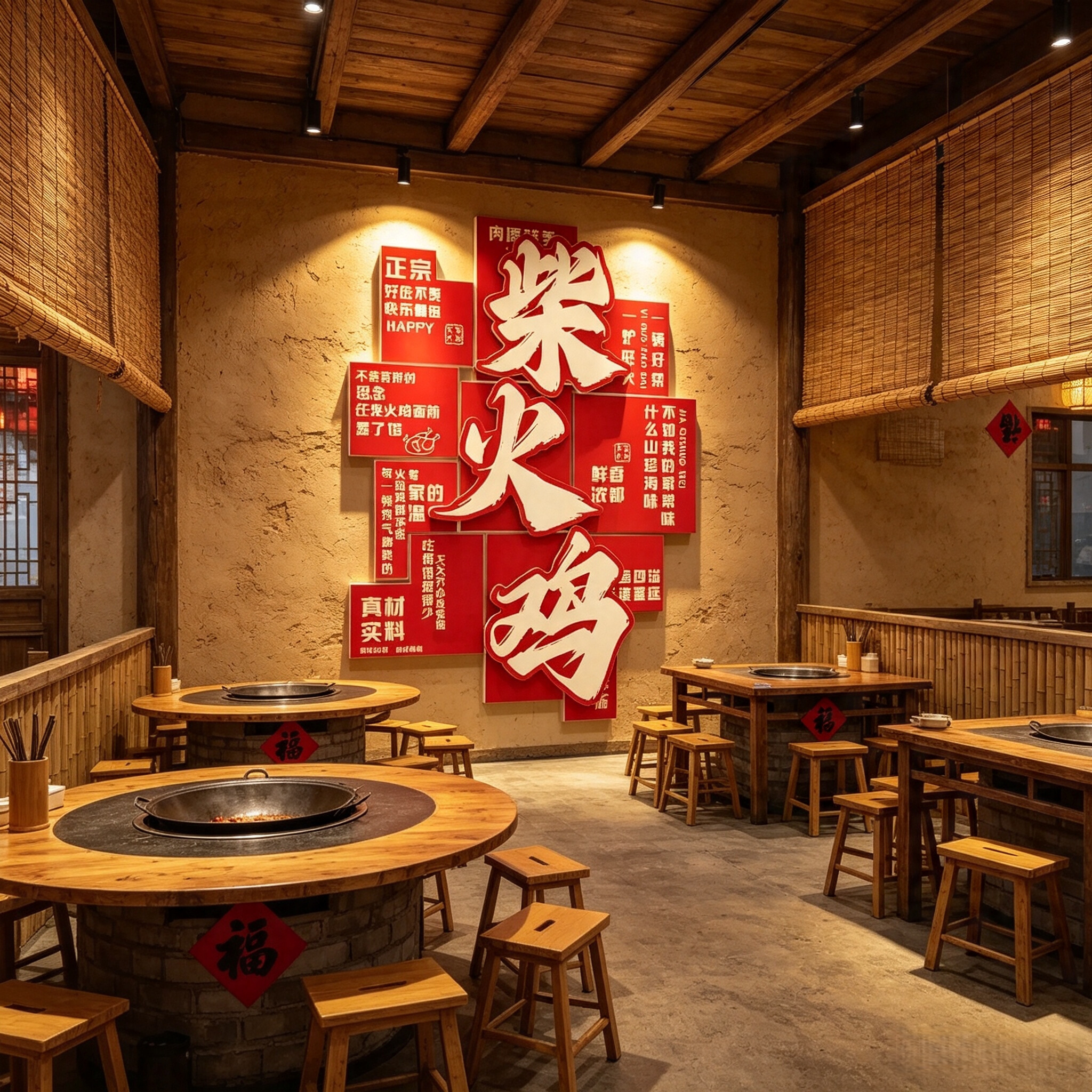 网红柴火锅鸡店墙面装饰餐饮饭创意文化广告海报壁贴纸画氛围布置