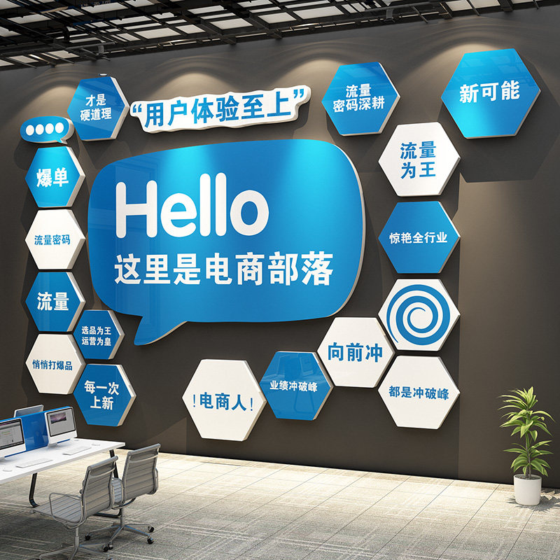 企业文化办公司室墙面装饰画励志标语贴电商直播进门形象氛围布置