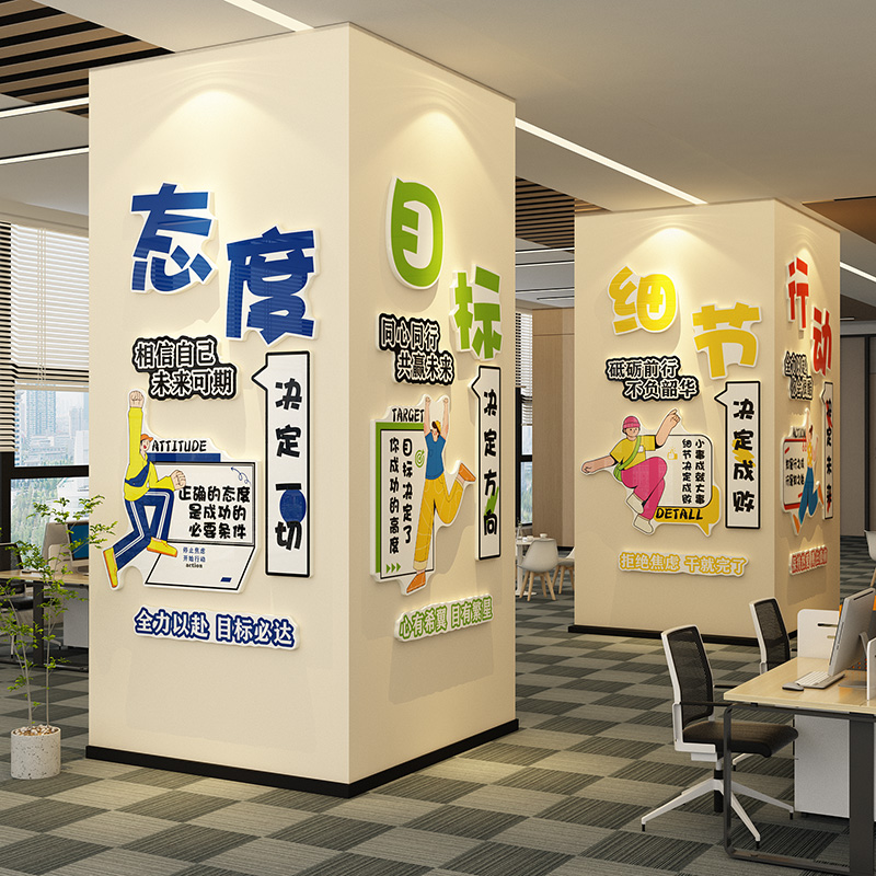 办公室氛围布置企业文化墙公司进入门形象激励志标语墙面贴画会议