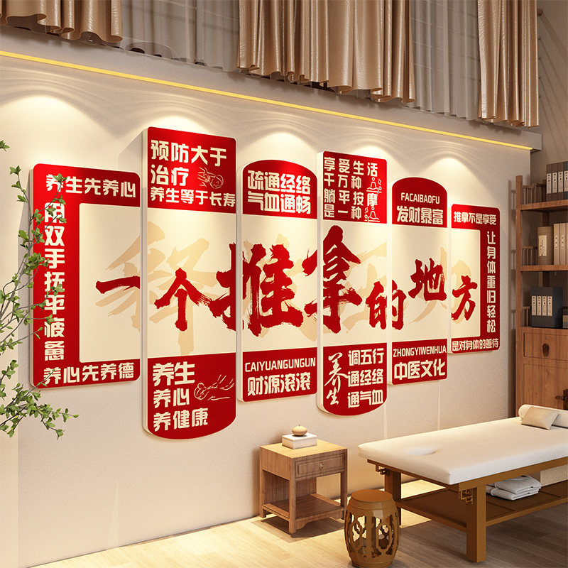 推拿店中医阁文化背景形象养生馆氛围墙面装饰品按摩挂画海报贴纸图片
