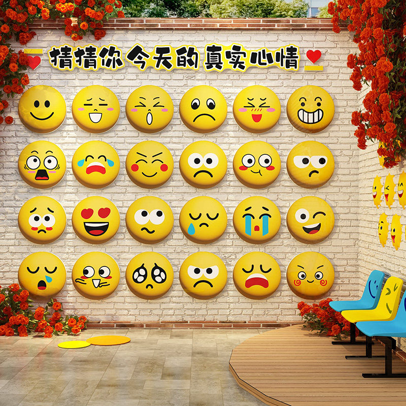 网红互动打卡点拍照区布置装饰氛围感墙贴画笑脸心情多巴胺造背景