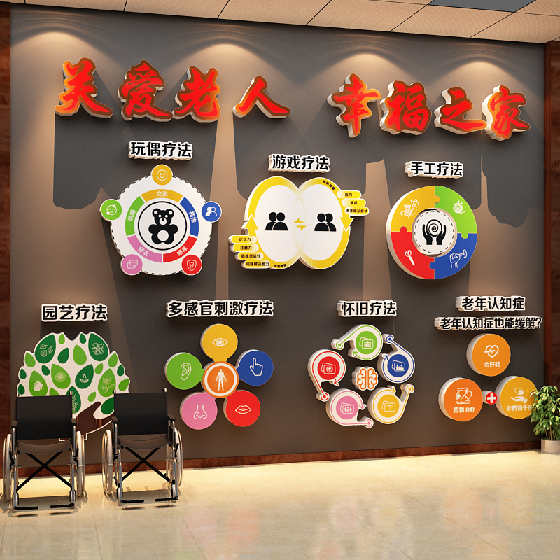 养老院文化墙面贴纸装饰敬老年活动室中心氛围布置形象背景挂画壁