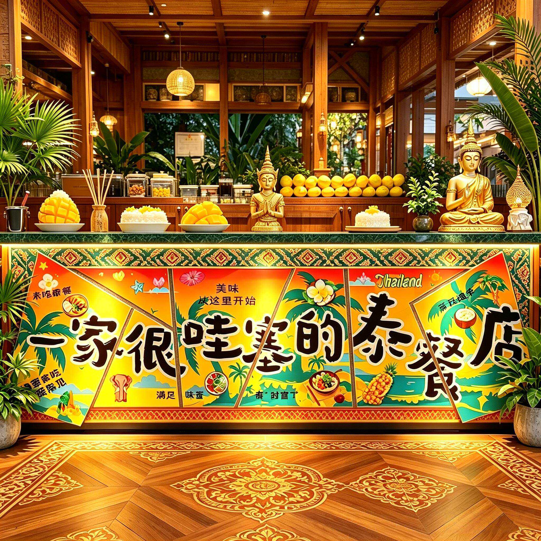 网红打卡吧台泰国菜餐厅东南亚风格料理店装饰墙面布置贴画广告牌